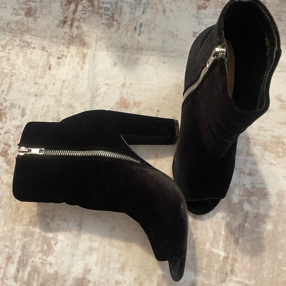 Olivia Velvet Open-Toe Booties